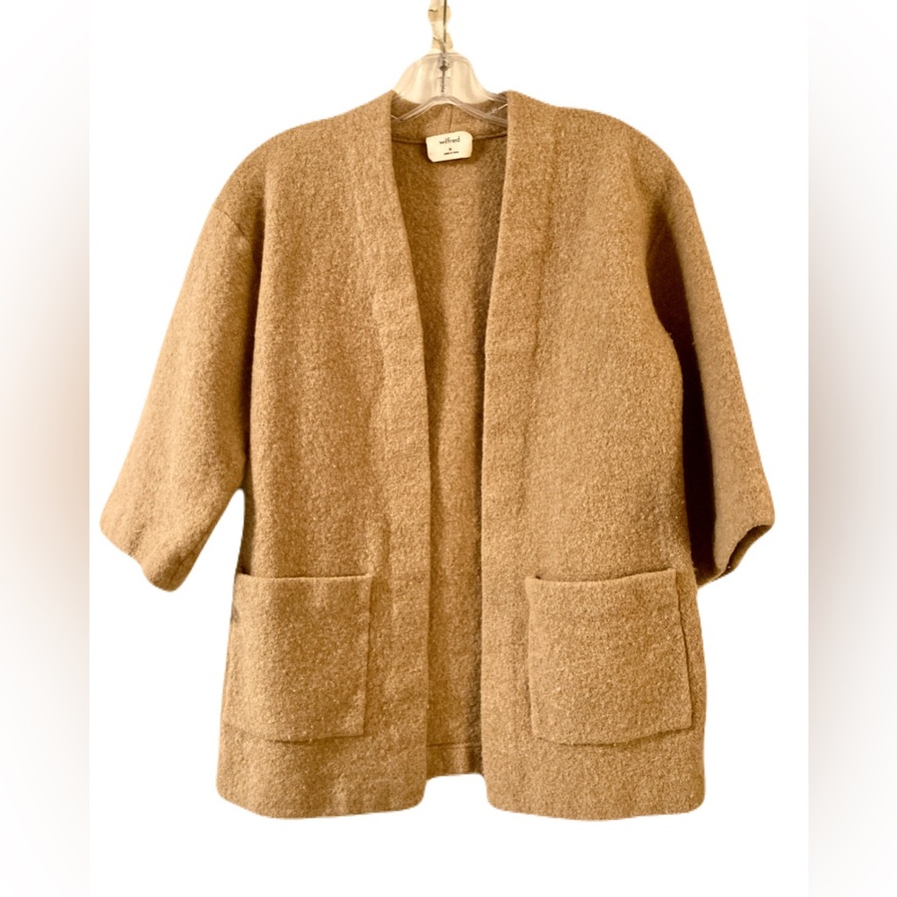 Aritzia Open-Front Pocket Cozy Cardigan in Camel